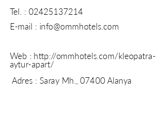 Kleopatra Aytur Apart Hotel iletiim bilgileri